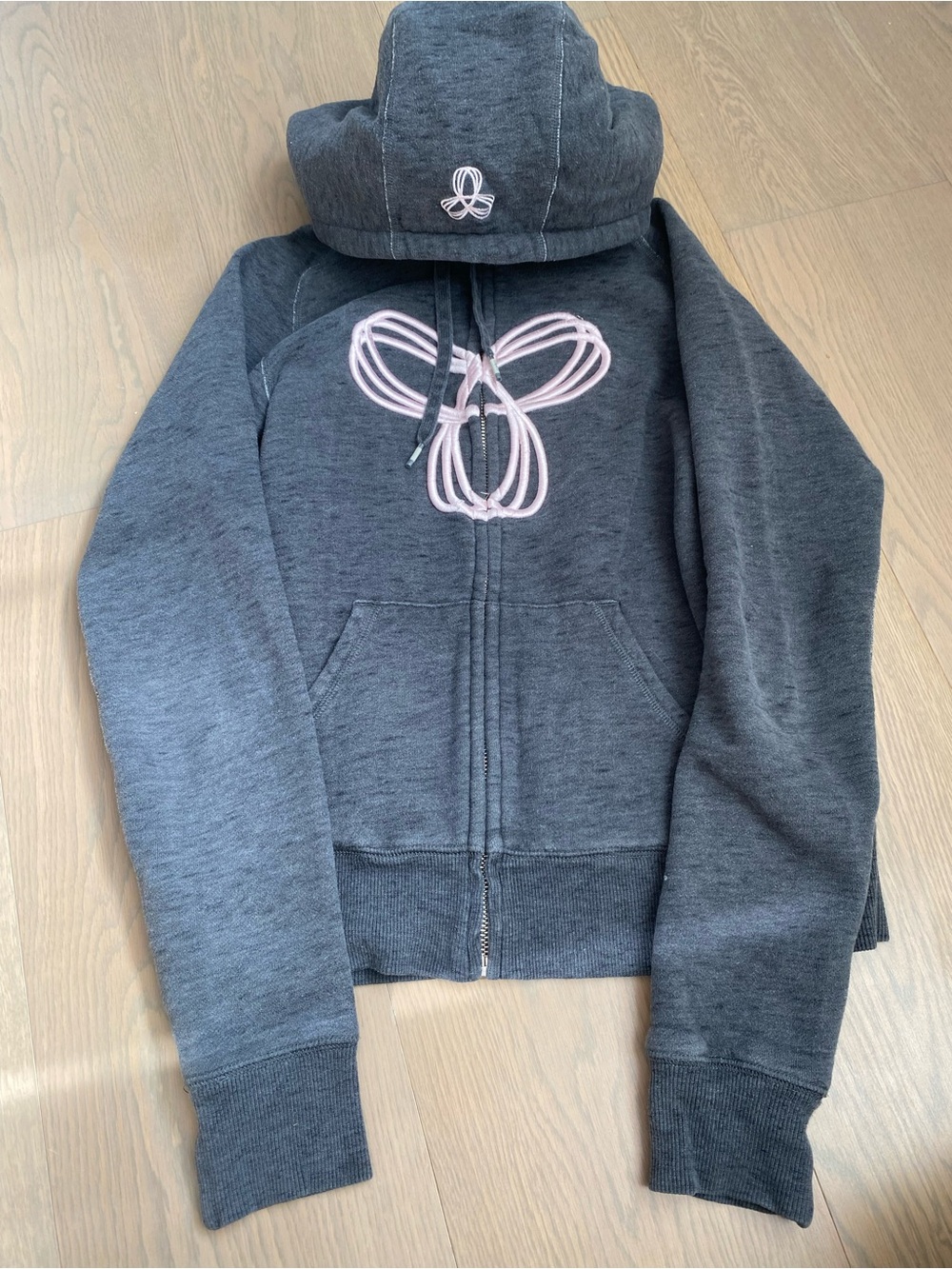 TNA Gray Zip Hoodie with Pink Logo